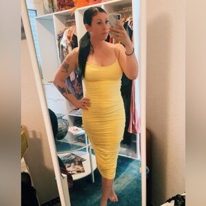 Long yellow maxi/midi bodycon dress, Brand: oh Polly, Size: uk 10 us 6